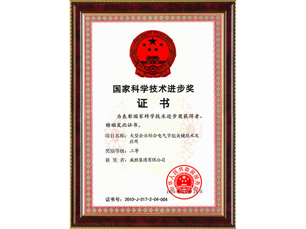 国家科学技术进步奖（大型企业综合电气节能关键技术及应用二等奖）